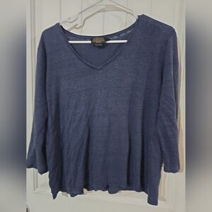 Pendleton Blue Linen V-Neck Top Women’s Size L Lightweight